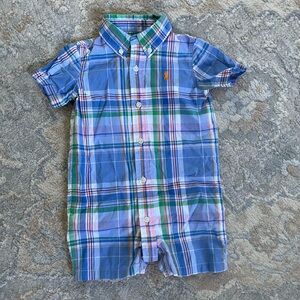 Polo by Ralph Lauren Blue Green Plaid Button-Up One-Piece, 9M